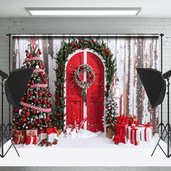 Lofaris Jahrgang Holz Kranz Tür Weihnachten Baum Geschenk Hintergrund