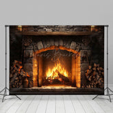 Lofaris Warm Ziegel Kamin Holz Stapel Fotografie Hintergrund