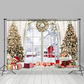 Lofaris Warm Heim Teddy Tragen Fenster Schnee Kabine Weihnachten Hintergrund