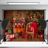 Lofaris Warm Drinnen Zimmer Kamin Festlich Weihnachten Hintergrund