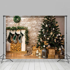 Lofaris Warm Protokoll Stil Bäume Kamin Weihnachten Hintergrund