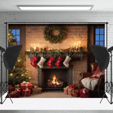 Lofaris Warm Zimmer Kamin Baum Socke Weihnachten Hintergrund