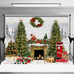 Lofaris Weiß Ziegel Wand Kranz Puppe Baum Weihnachten Hintergrund