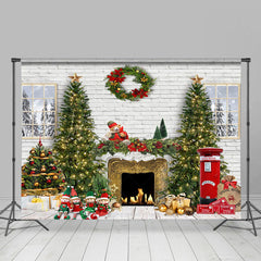 Lofaris Weiß Ziegel Wand Kranz Puppe Baum Weihnachten Hintergrund