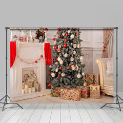 Lofaris Weiß Kamin Wand Kiefer Baum Weihnachten Hintergrund