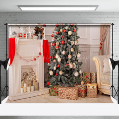 Lofaris Weiß Kamin Wand Kiefer Baum Weihnachten Hintergrund