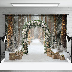 Lofaris Weiß Blumen Verschönern Grün Bogen Winter Hintergrund