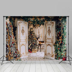 Lofaris Weiß Gold Haus Bäume Elch Weihnachten Stimmung Hintergrund