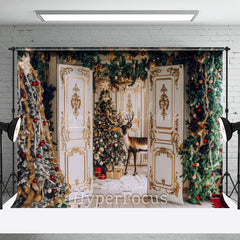 Lofaris Weiß Gold Haus Bäume Elch Weihnachten Stimmung Hintergrund