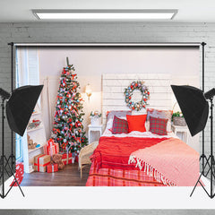 Lofaris Weiß Rot Weihnachten Festlich Schlafzimmer Szene Hintergrund