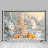 Lofaris Weiß Schneebedeckt Feld Stadt Gold Licht Weihnachten Hintergrund