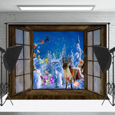 Lofaris Fenster Szene Schneebedeckt Wald Weihnachtsmann Weihnachten Hintergrund