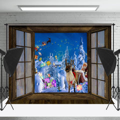 Lofaris Fenster Szene Schneebedeckt Wald Weihnachtsmann Weihnachten Hintergrund