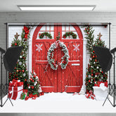 Lofaris Winter Ziegel Wand Kranz Rot Tür Weihnachten Hintergrund