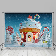 Lofaris Winter Schneebedeckt Feld Cupcake Haus Weihnachten Hintergrund