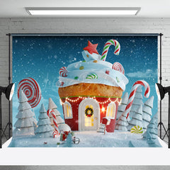 Lofaris Winter Schneebedeckt Feld Cupcake Haus Weihnachten Hintergrund