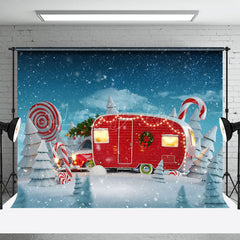 Lofaris Winter Schneebedeckt Feld Rot Bus Haus Weihnachten Hintergrund