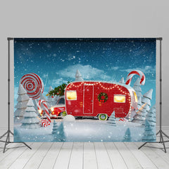 Lofaris Winter Schneebedeckt Feld Rot Bus Haus Weihnachten Hintergrund