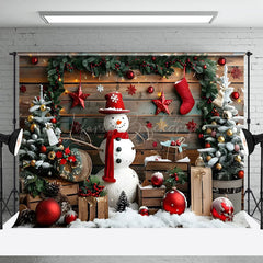 Lofaris Holz Planke Schneemann Weihnachten Kugeln Foto Hintergrund