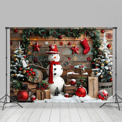 Lofaris Holz Planke Schneemann Weihnachten Kugeln Foto Hintergrund