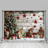 Lofaris Holz Planke Wand Rot Stern Dekoration Weihnachten Hintergrund