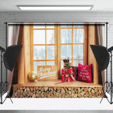 Lofaris Holz Fenster Geschenk Winter Wald Weihnachten Hintergrund