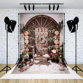 Lofaris Aus Holz Tür Weihnachten Schnee Szene Foto Hintergrund