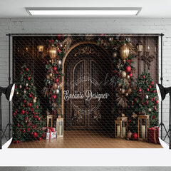 Lofaris Aus Holz Tür Golden Laterne Kugeln Weihnachten Hintergrund