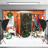 Lofaris Aus Holz Tür Oursode Weihnachten Baum Schneebedeckt Hintergrund