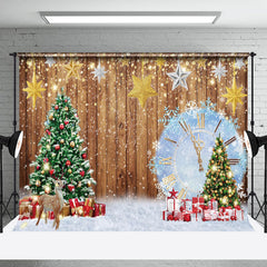 Lofaris Aus Holz Weihnachten Baum Elch Schneebedeckt Uhr Weihnachten Hintergrund