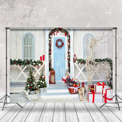 Lofaris Kranz Blau Tür Geschenk Licht Reh Weihnachten Hintergrund