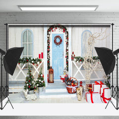 Lofaris Kranz Blau Tür Geschenk Licht Reh Weihnachten Hintergrund