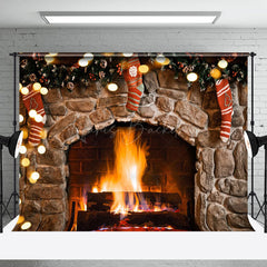 Lofaris Kranz Socken Stein Ziegel Kamin Weihnachten Hintergrund