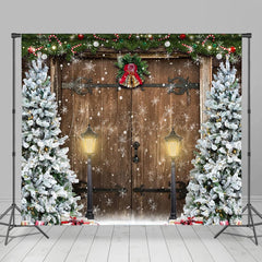 Lofaris Weihnachten Baum Retro Aus Holz Tür Schneebedeckt Weihnachten Hintergrund