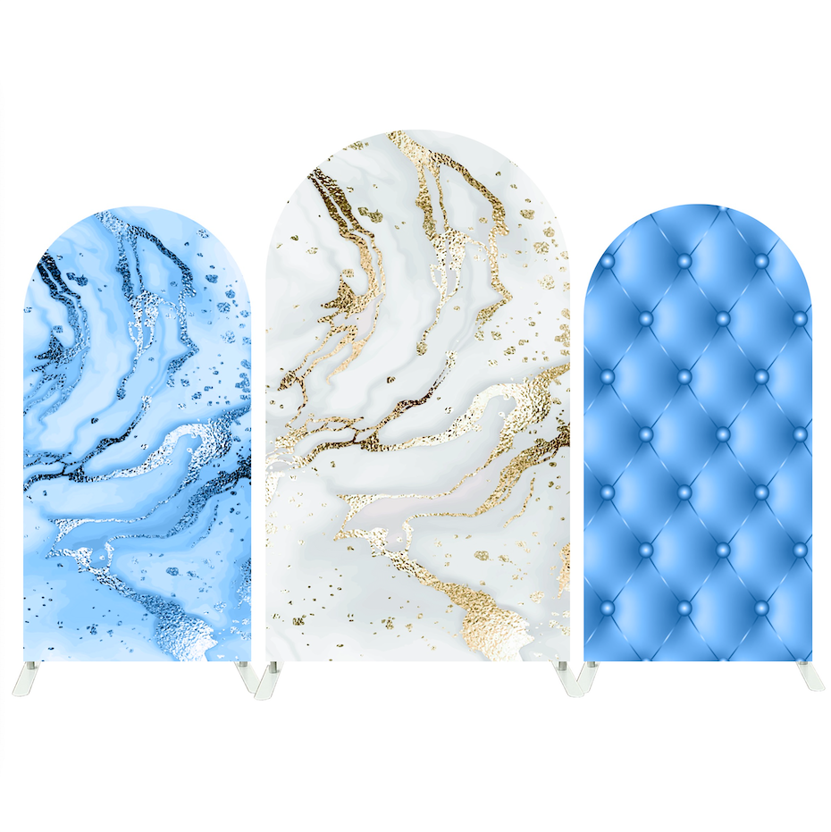Blau Marble Upholstery Quilted Happy Birthday Party Bogenhintergrund Abdeckung Blau Luxus Deko