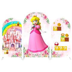 Mario Princess Cartoon Movie Happy Birthday Party Bogenhintergrund Abdeckung Peach Pilz Deko