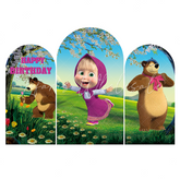 Masha And The Bear Happy Birthday Party Chiara Bogenhintergrund Abdeckung Wald Freunde Deko