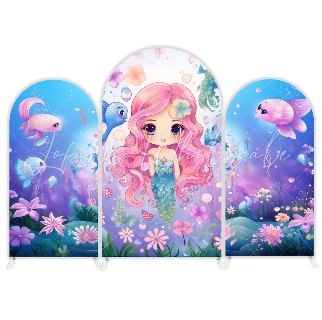 Mermaid Birthday Baby Shower Party Background Bogenwand Abdeckung Meerjungfrau Schwanz Deko