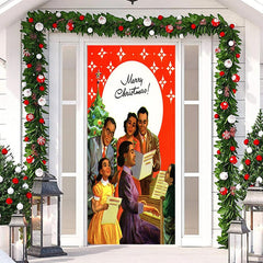 Fröhlich Weihnachten Familie Singen Szenen Tür Abdeckung
