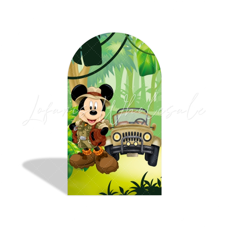 Mickey Safari Wild Happy Birthday Party Bogenhintergrund Abdeckung Dschungel Entdecker Hut Deko