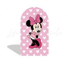 Minnie Maus Rosa Punkte Thema Happy Birthday Bogenhintergrund Abdeckung Schleife Deko