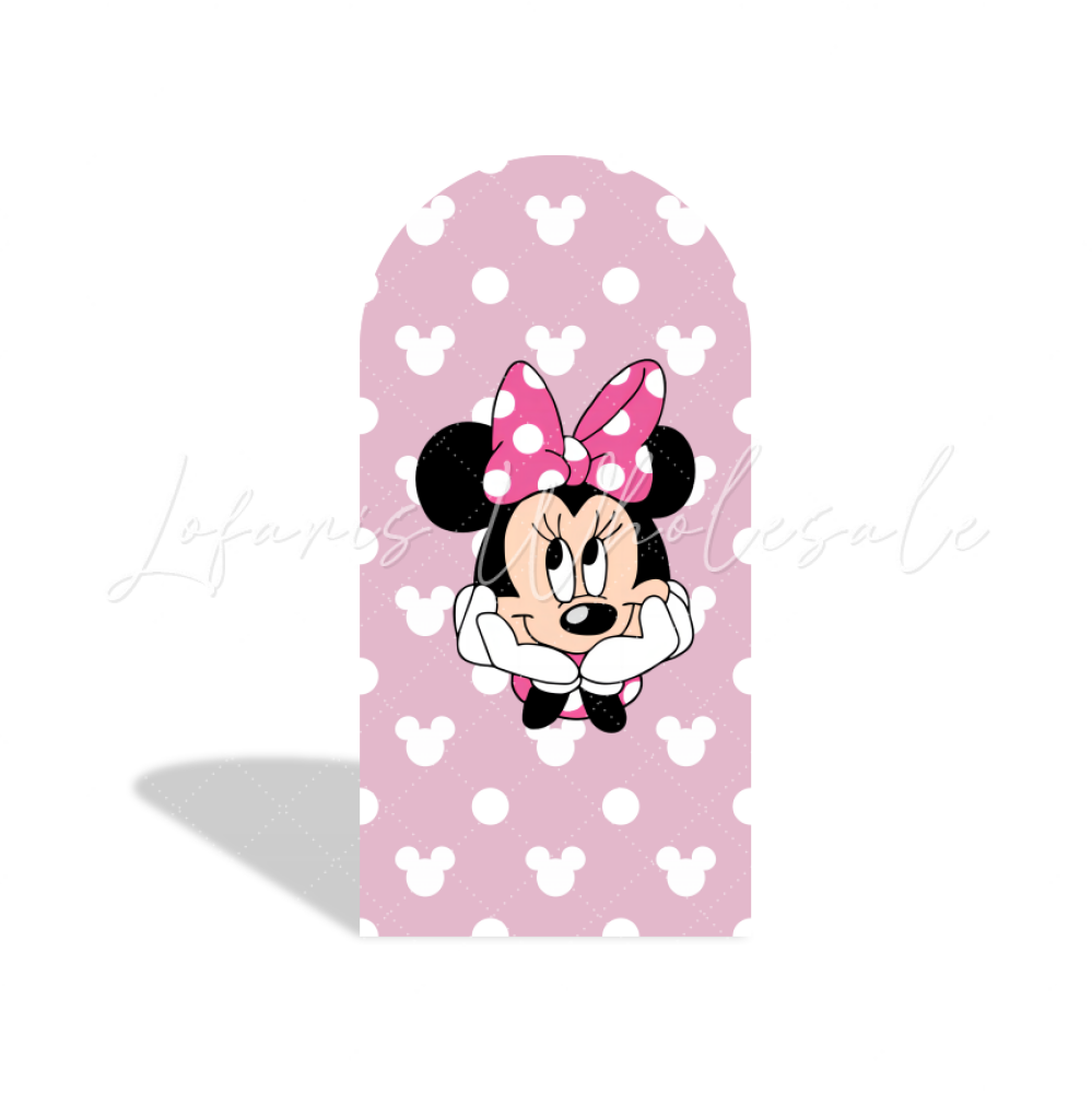 Minnie Maus Rosa Punkte Thema Happy Birthday Bogenhintergrund Abdeckung Schleife Deko
