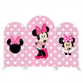 Minnie Maus Rosa Punkte Thema Happy Birthday Bogenhintergrund Abdeckung Schleife Deko