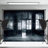 Mond Sternenklar Nebelig Fenster Tür Foto Hintergrund