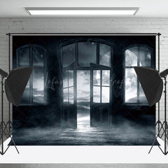 Mond Sternenklar Nebelig Fenster Tür Foto Hintergrund