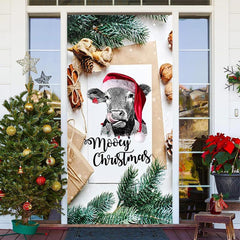 Moorig Weihnachten Kuh Grün Blätter Weiß Tür Abdeckung