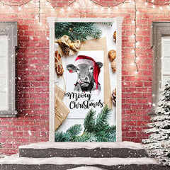 Moorig Weihnachten Kuh Grün Blätter Weiß Tür Abdeckung