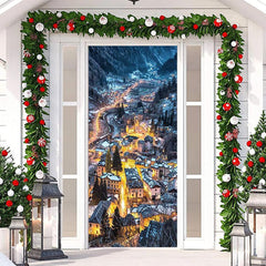 Nacht Berg Dorf Licht Weihnachten Tür Abdeckung