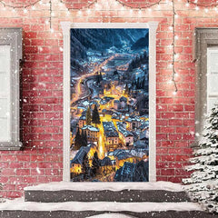 Nacht Berg Dorf Licht Weihnachten Tür Abdeckung