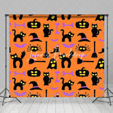Orange Schwarz Kürbisse Katzen Glücklich Halloween Hintergrund